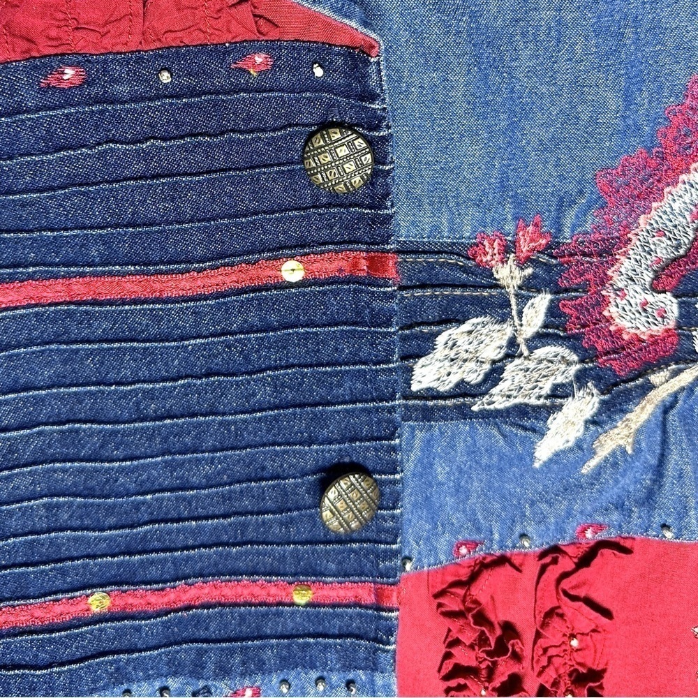 Indigo Moon Large Denim Jacket Patchwork Beaded F… - image 6